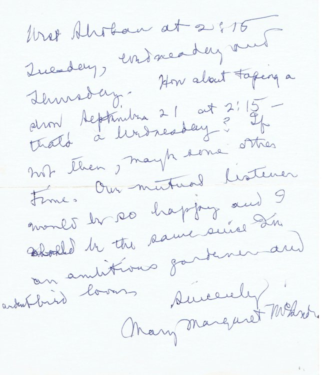 TWO-PAGE AUTOGRAPH LETTER SIGNED BY MARY MARGARET MCBRIDE. Together with a picture postcard signed with her initials.
