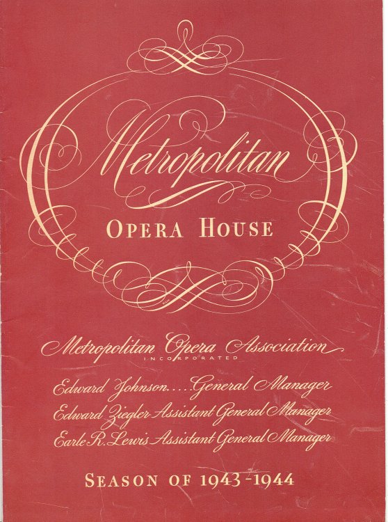 NORMA: Opera in Four Acts (Five Scenes). Book by Felice Romani. Music by Vincenzo Bellini. Metropolitan Opera House Diamond Jubilee 1883-1943. Revival. Wednesday Evening, December 29, 1943. (Program).