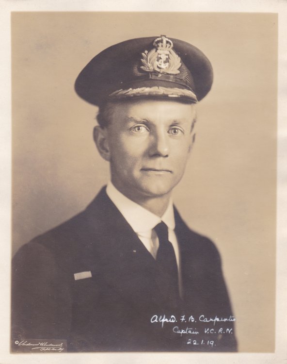 AN ORIGINAL UNDERWOOD & UNDERWOOD PHOTOGRAPH SIGNED BY CAPTAIN ALFRED F.B. CARPENTER, WHO WAS AWARDED THE VICTORIA CROSS FOR HIS ACTIONS IN THE RAID ON ZEEBRUGGE.
