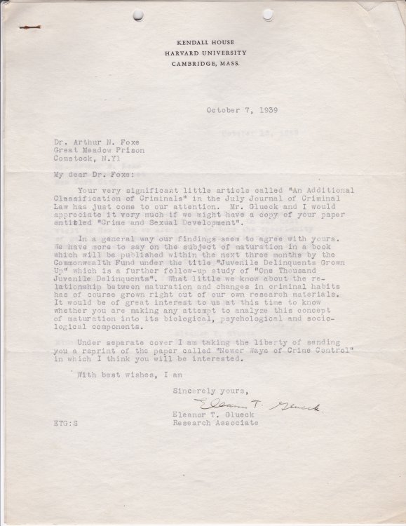 THREE TYPED LETTERS SIGNED TO PSYCHIATRIST ARTHUR FOXE SHOWING GREAT INTEREST IN HIS PAPER 