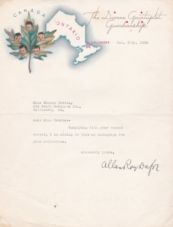 TYPED LETTER SIGNED BY ALLAN ROY DAFOE, M.D.
