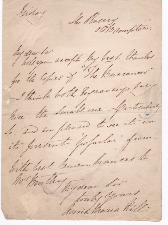 AUTOGRAPH LETTER SIGNED BY ANNA MARIA HALL TO HER PUBLISHER.