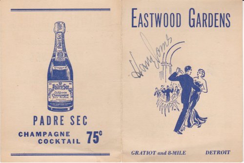 SIGNATURE of great trumpet player and big-band leader HARRY JAMES ON A DETROIT 