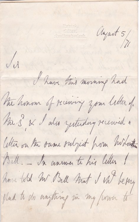 A 4-PAGE AUTOGRAPH LETTER SIGNED by HENRY GREY REGARDING THE 1871 NEWCASTLE LABOR STRIKE FOR NINE HOUR DAYS.