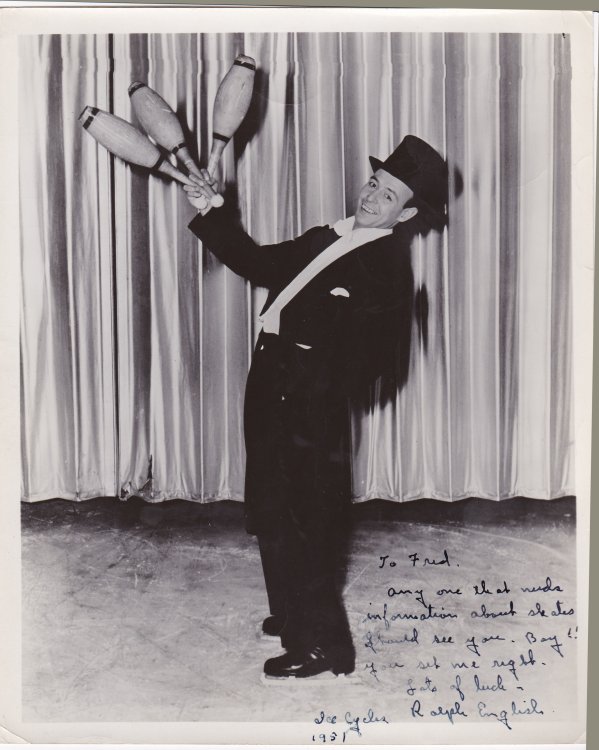 PHOTOGRAPH INSCRIBED AND SIGNED BY ICE-SKATER JUGGLER & MAGICIAN RALPH ENGLISH.