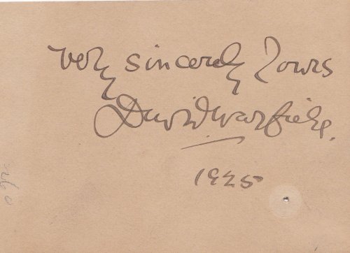 CARD INSCRIBED AND SIGNED by American stage actor DAVID WARFIELD.