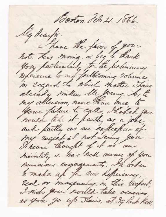 AUTOGRAPH LETTER SIGNED BY GEORGE LUNT TO AMERICAN WRITER WILLIAM WINTER.