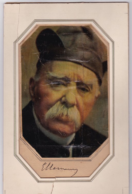 A BRIGHT COLOR PORTRAIT OF THE FRENCH STATESMAN WHO LED THE NATION IN THE FIRST WORLD WAR, SIGNED BY GEORGES CLEMENCEAU.