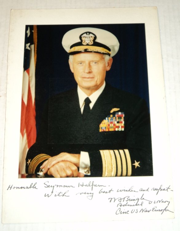 COLOR PHOTOGRAPH INSCRIBED TO CONGRESSMAN SEYMOUR HALPERN AND SIGNED BY U.S. ADMIRAL WILLIAM BRINGLE.