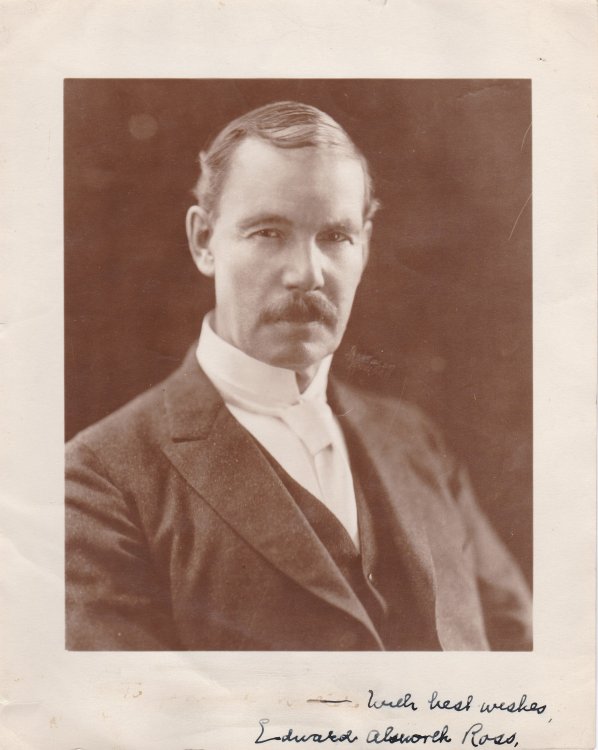ORIGINAL PHOTO INSCRIBED AND SIGNED BY SOCIOLOGIST AND EUGENICIST EDWARD ALSWORTH ROSS.