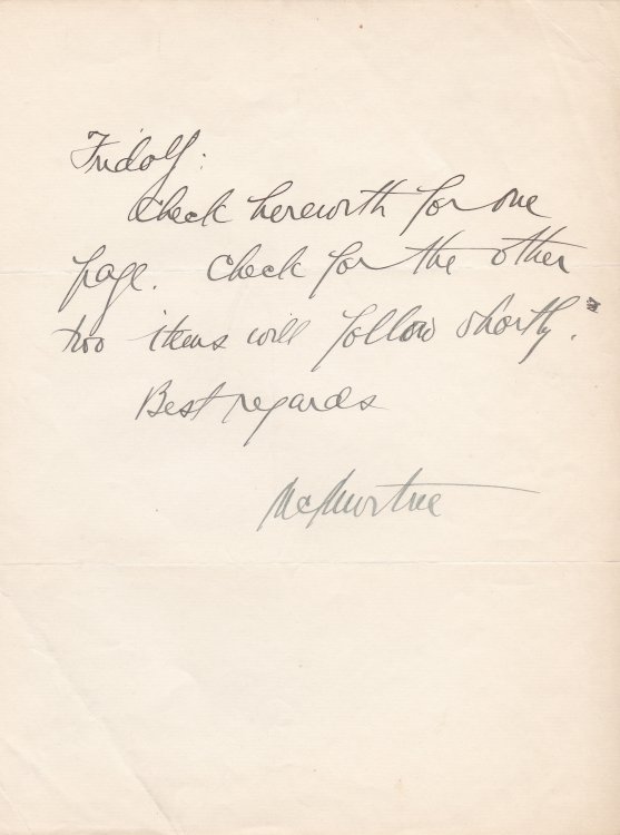 AUTOGRAPH NOTE SIGNED BY AMERICAN TYPEFACE DESIGNER DOUGLAS CRAWFORD MCMURTRIE.