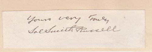 CUT SIGNATURE OF NINETEENTH-CENTURY AMERICAN COMEDIC ACTOR SOL SMITH RUSSELL.