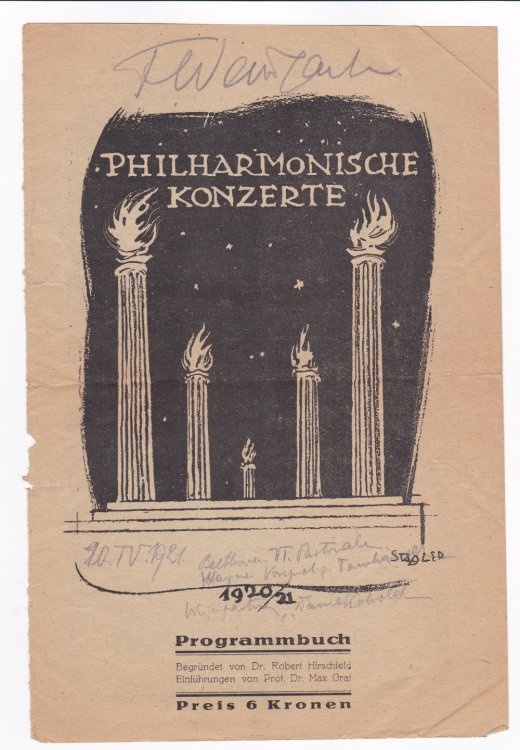 1920/21 PROGRAM COVER SIGNED by Austrian Composer & Conductor FELIX WEINGARTNER.