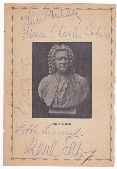 PAGE FROM A PROGRAM FOR A PERFORMANCE OF BACH'S ST. MATTHEW PASSION SIGNED by the 5 SOLOISTS: LOTTE LEONARD, SARAH CAHIER, KARL ERB, HANS DUHAN and FRANZ MARKHOFF.