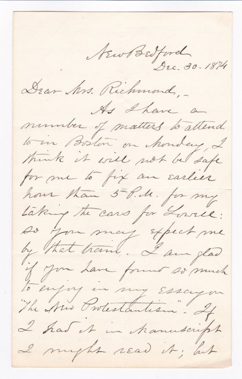 AUTOGRAPH LETTER SIGNED by the radical minister WILLIAM J. POTTER regarding a lecture he will give.