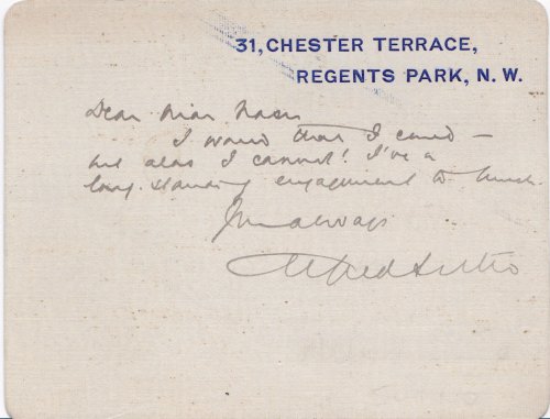 AUTOGRAPH NOTE SIGNED BY ENGLISH PLAYWRIGHT ALFRED SUTRO.