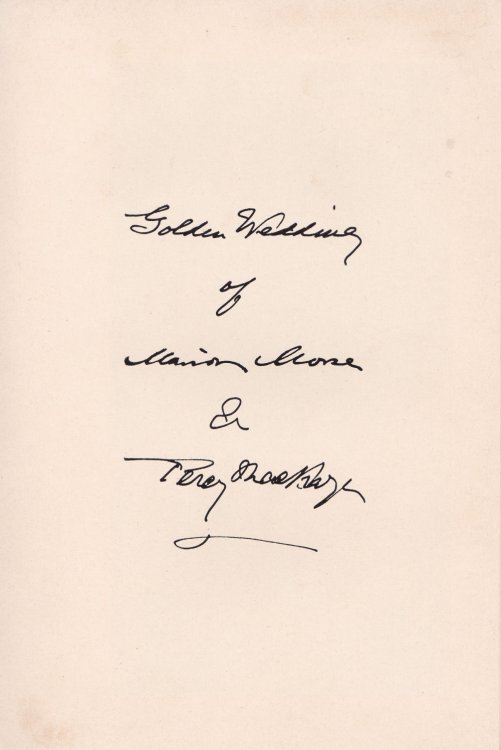 THE GOLDEN WEDDING OF MARION MORSE AND PERCY MACKAYE (1898-1948). Shirley Center, Massachusetts / First Parish Meeting House / 11 a.m. 8th of October 1948.