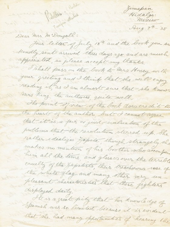 THE MEXICAN REVOLUTION. A 6-PAGE AUTOGRAPH LETTER SIGNED. A first hand account of an attack on the village of Zimapan by 