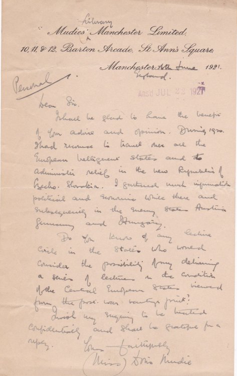 AUTOGRAPH LETTER SIGNED BY BRITISH AUTHOR AND TRANSLATOR DORIS MUDIE.