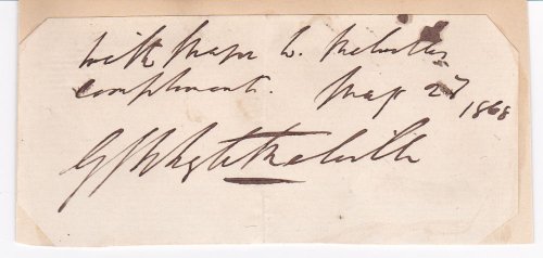 AUTOGRAPH SENTIMENT SIGNED TWICE BY POPULAR SCOTTISH NOVELIST GEORGE WHYTE-MELVILLE.
