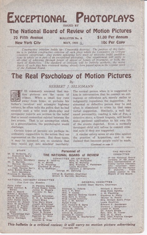 EXCEPTIONAL PHOTOPLAYS. Bulletin No. 6. May, 1921.