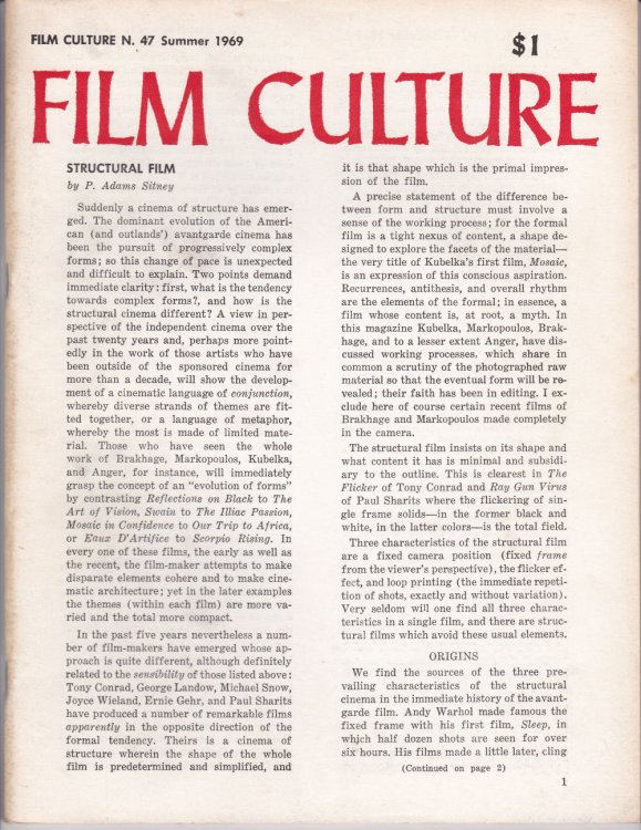 FILM CULTURE N. 47 Summer 1969.
