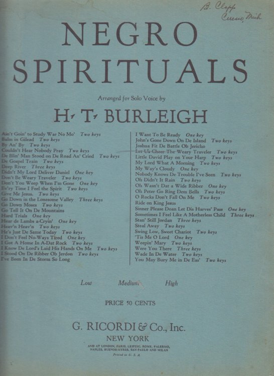 Negro Spirituals: Joshua Fit De Battle Ob Jericho
