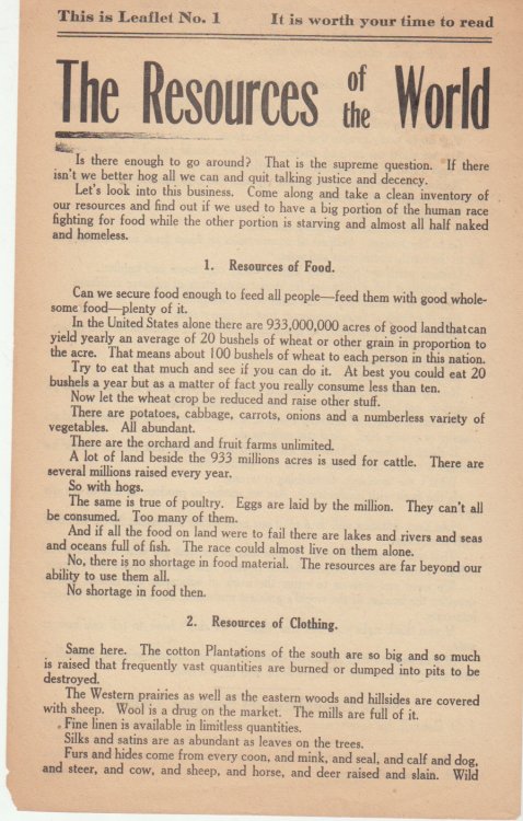 Leaflet, 6 X 9, This Is Leaflet No. 1 / The Resources Of The World