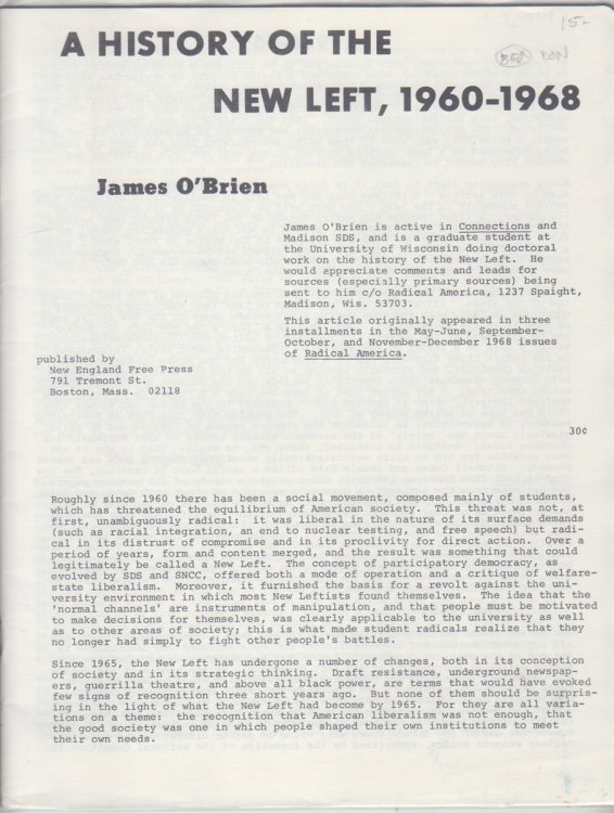A History of the New Left, 1960-1968