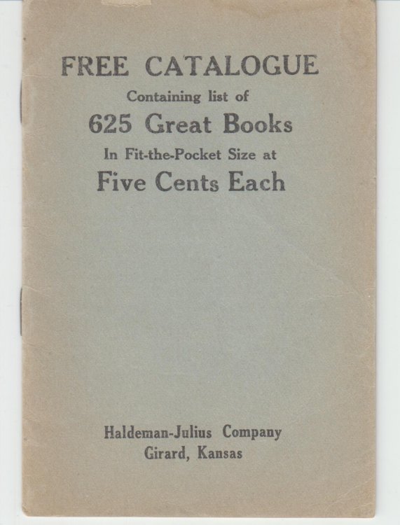 Free Catalogue Containing List of 625 Great Books in Fit-the-Pocket Size at Five Cents Each