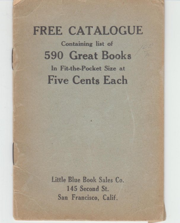 Free Catalogue Containing List of 590 Great Books in Fit-the-Pocket Size at Five Cents Each