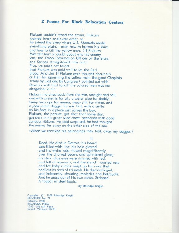 2 Poems for Black Relocation Centers