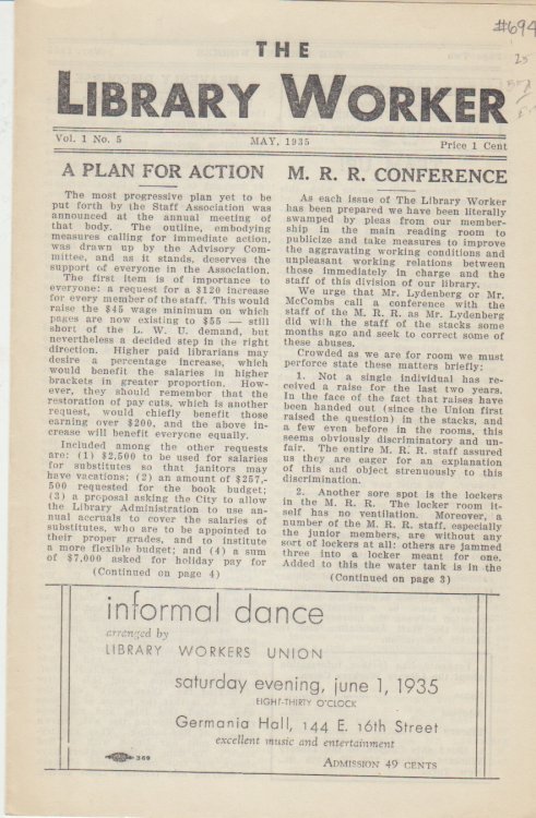 The Library Worker, Volume 1, Number 5 (May 1935)