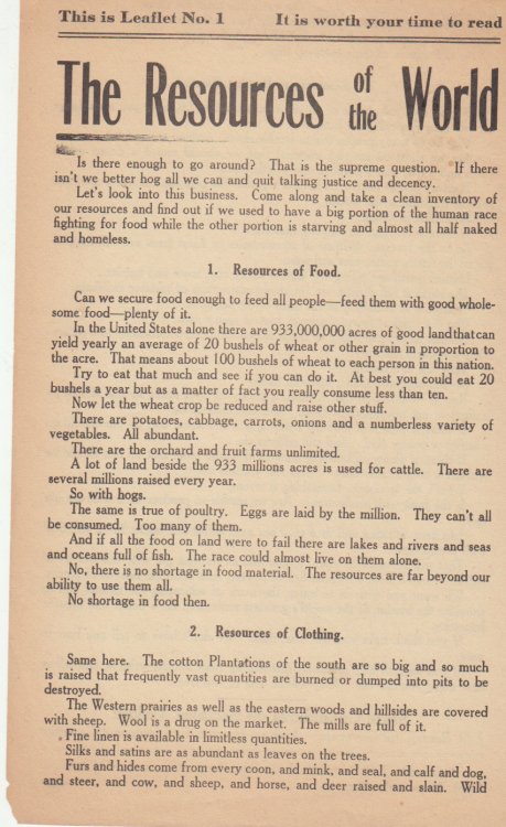 Leaflet, 6 X 9, This Is Leaflet No. 1 / The Resources Of The World