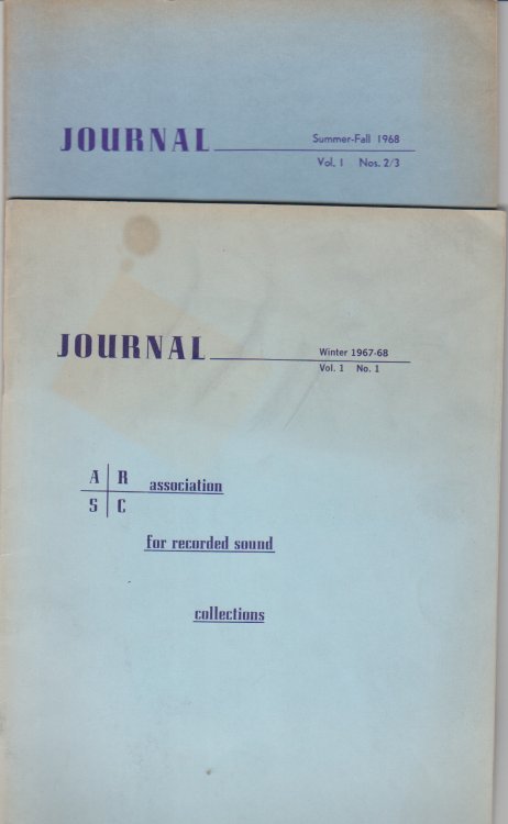 ARSC Journal (Association for Recorded Sounded Collections) Volume I, Numbers 1 and 2/3