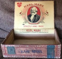 Karl Marx cigar box with striking color portrait of Marx