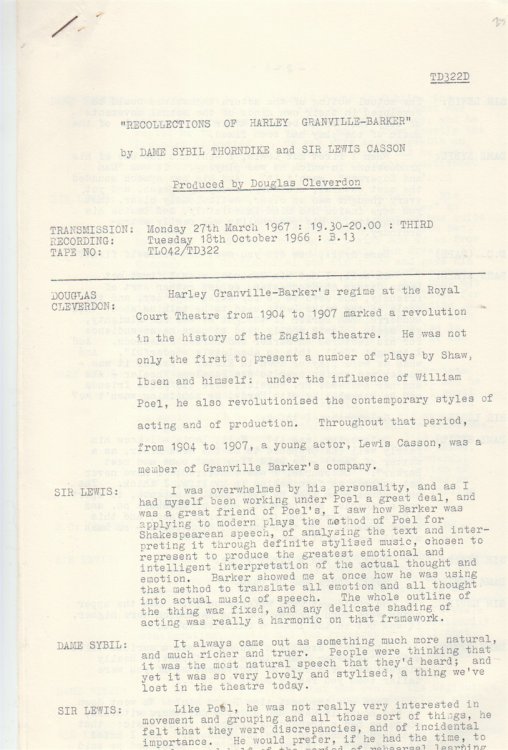 Recollections of Harley Granville-Barker