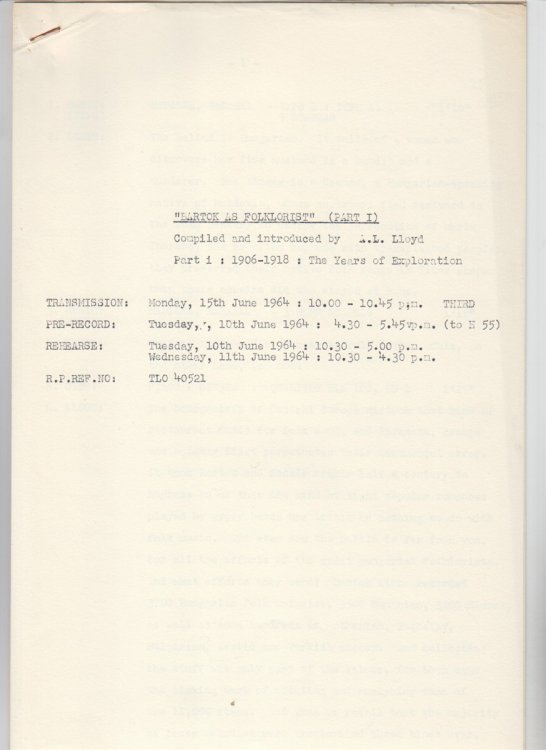 Bartok as Folklorist, Part I, 1906-1918