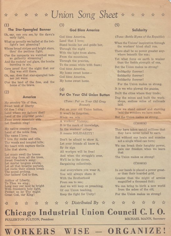 Union Song Sheet