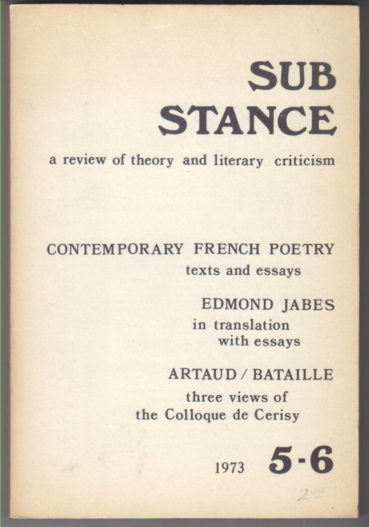 Sub-Stance a review of theory and literary criticism poems and essays No. 5-6