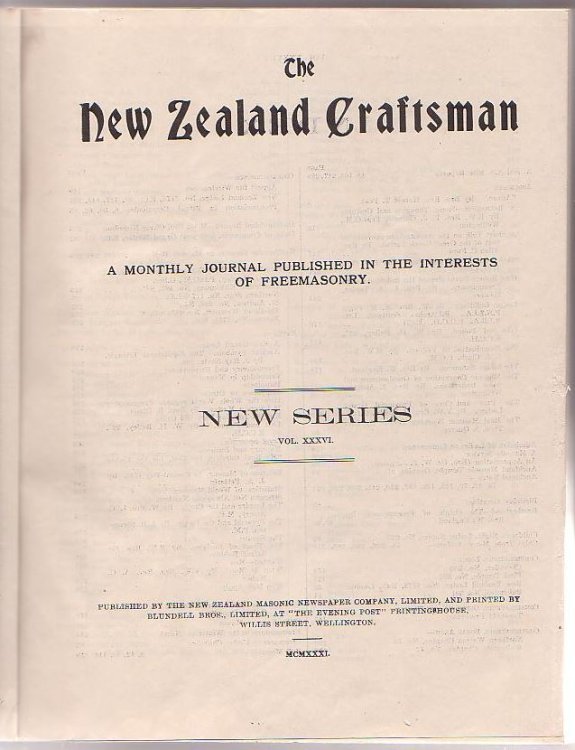 The New Zealand Craftsman: A Monthly Journal Published in the Interests of Freemasonry. 1931.
