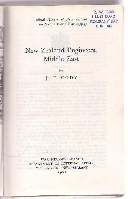 New Zealand Engineers, Middle East [Series Title: Official History of New Zealand in the Second World War 1939-45]