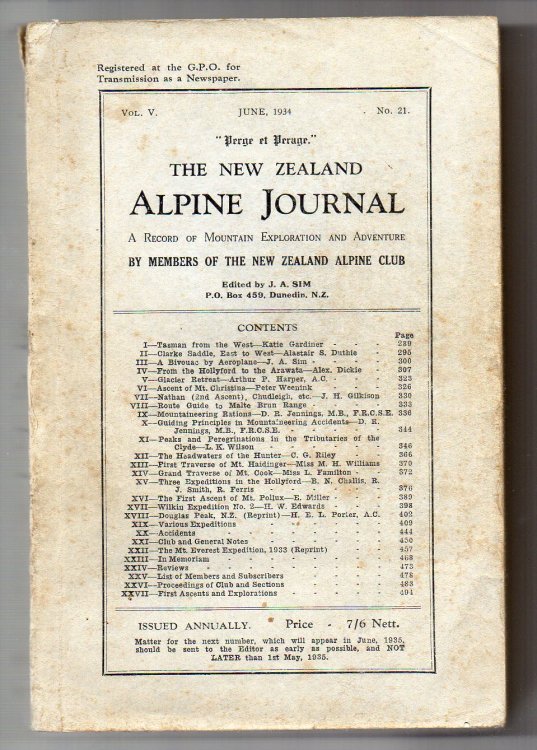 The New Zealand Alpine Journal - June, 1934 - Vol. V, No. 21. A Record of Mountain Exploration and Adventure By Members of the New Zealand Alpine Club