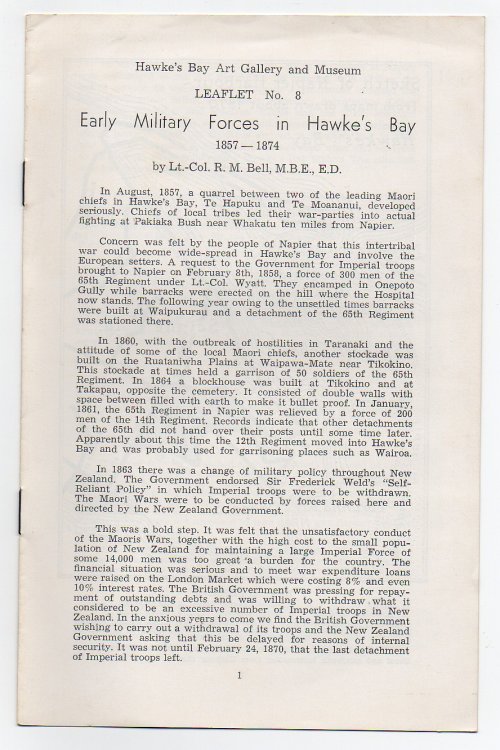 Early Military Forces in Hawke's Bay 1857-1874
