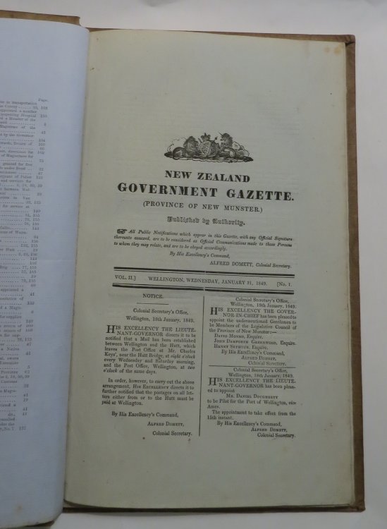 New Zealand Government Gazette. (Province of New Munster) Vol. II, Nos. 1-27 [Complete 27 issues for the year 1849]