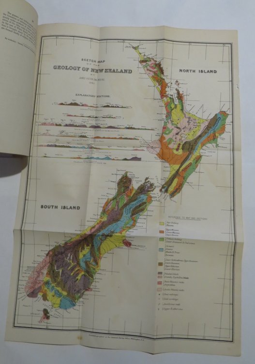Outline of New Zealand Geology. 1886. With Geological Map.