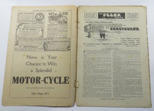 The Pluck One Penny Library. The Mystery of the Hindu Temple. A Tale of Detective Spearing [Cover story]. The Pluck Library. Vol. XIII. No. 554. [stories include: Cap'N Tibbs - Coastguard; Andy and the Redskins; The Black Peril]