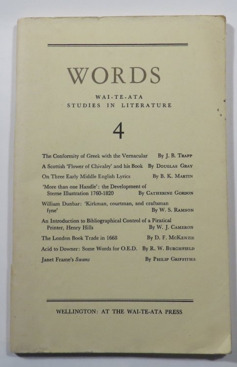 Words - Wai-Te-Ata Studies in Literature [Four issues, # 1, 2, 3, 4]