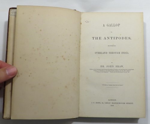 A Gallop to the Antipodes, Returning Overland Through India