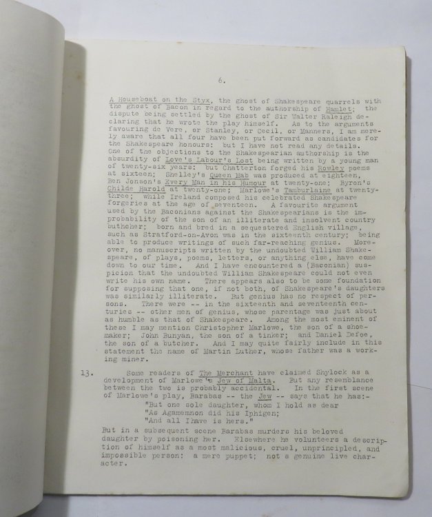 Two Lectures on Shakespeare : Notes for a Lecture on Shakespeare & The Merchant of Venice / Shakespeare's Ancient Pistol : A Lecture